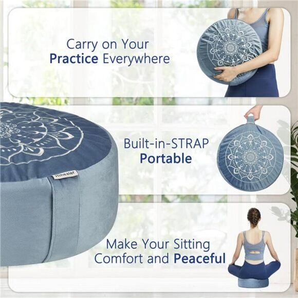 Hihealer Meditation Floor Pillow Velvet Zafu Yoga Cushion Buckwheat Support - Picture 4 of 7